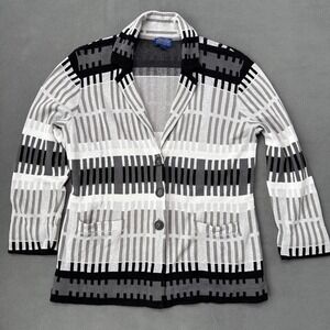 Pendleton Cardigan Womens Large Gray White‎ Geometric Linen Cotton Hemmed READ